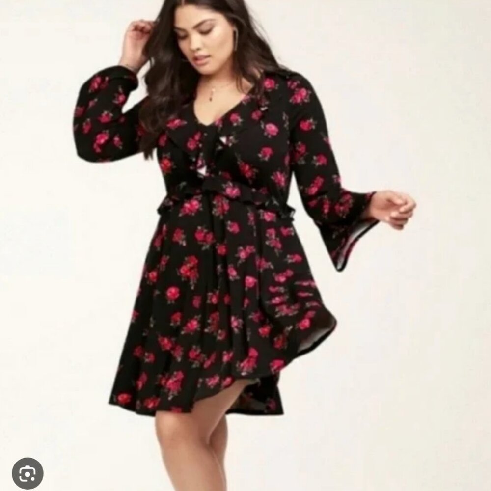 torrid Black Floral Jersey Knit Skater Dress